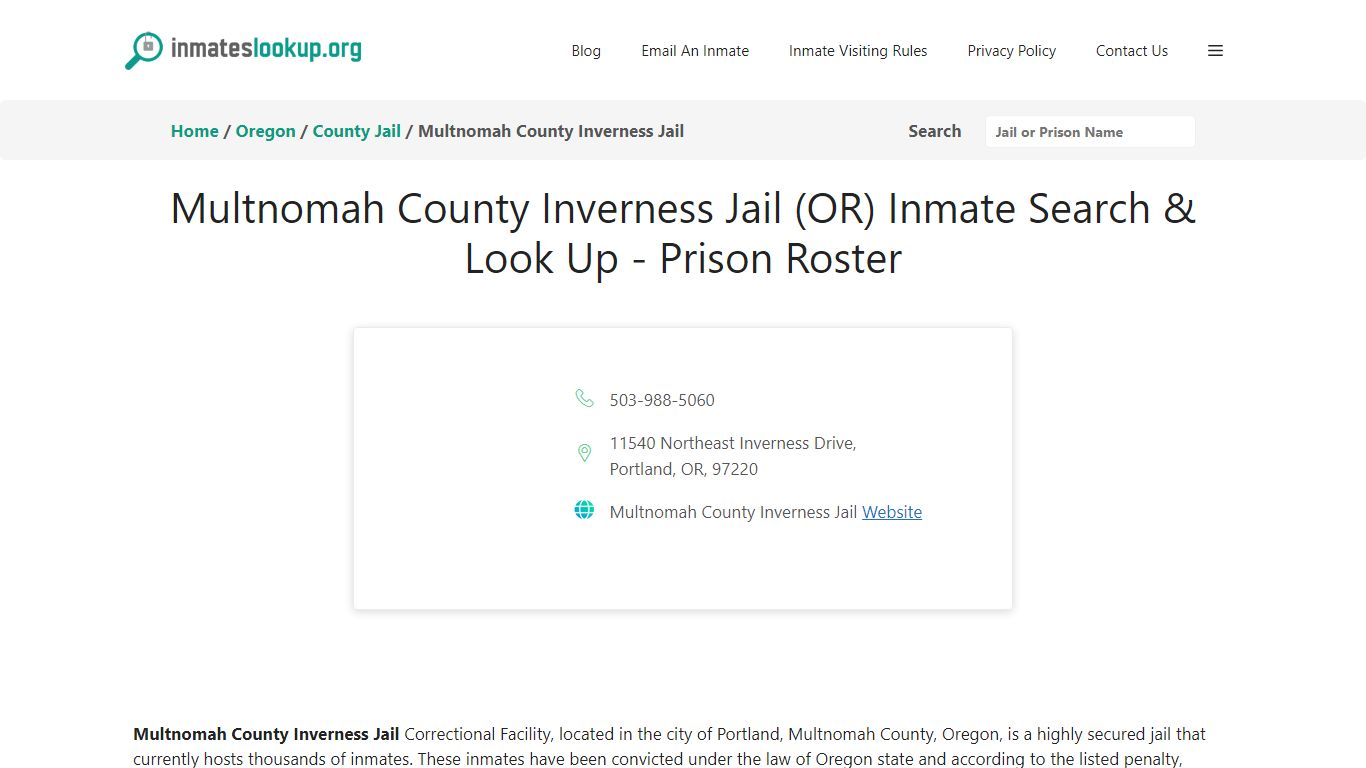 Multnomah County Inverness Jail (OR) Inmate Search & Look Up - Prison ...