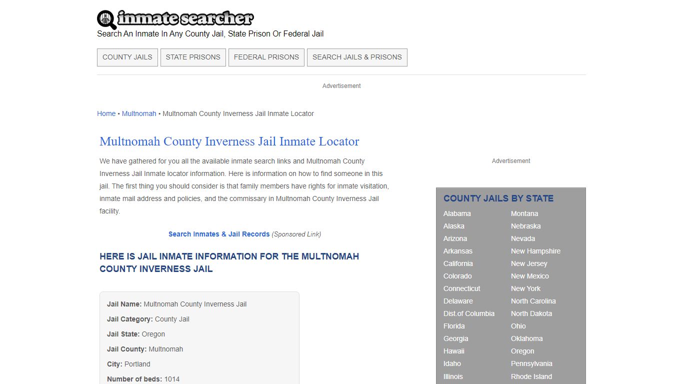 Multnomah County Inverness Jail Inmate Locator - Inmate Searcher